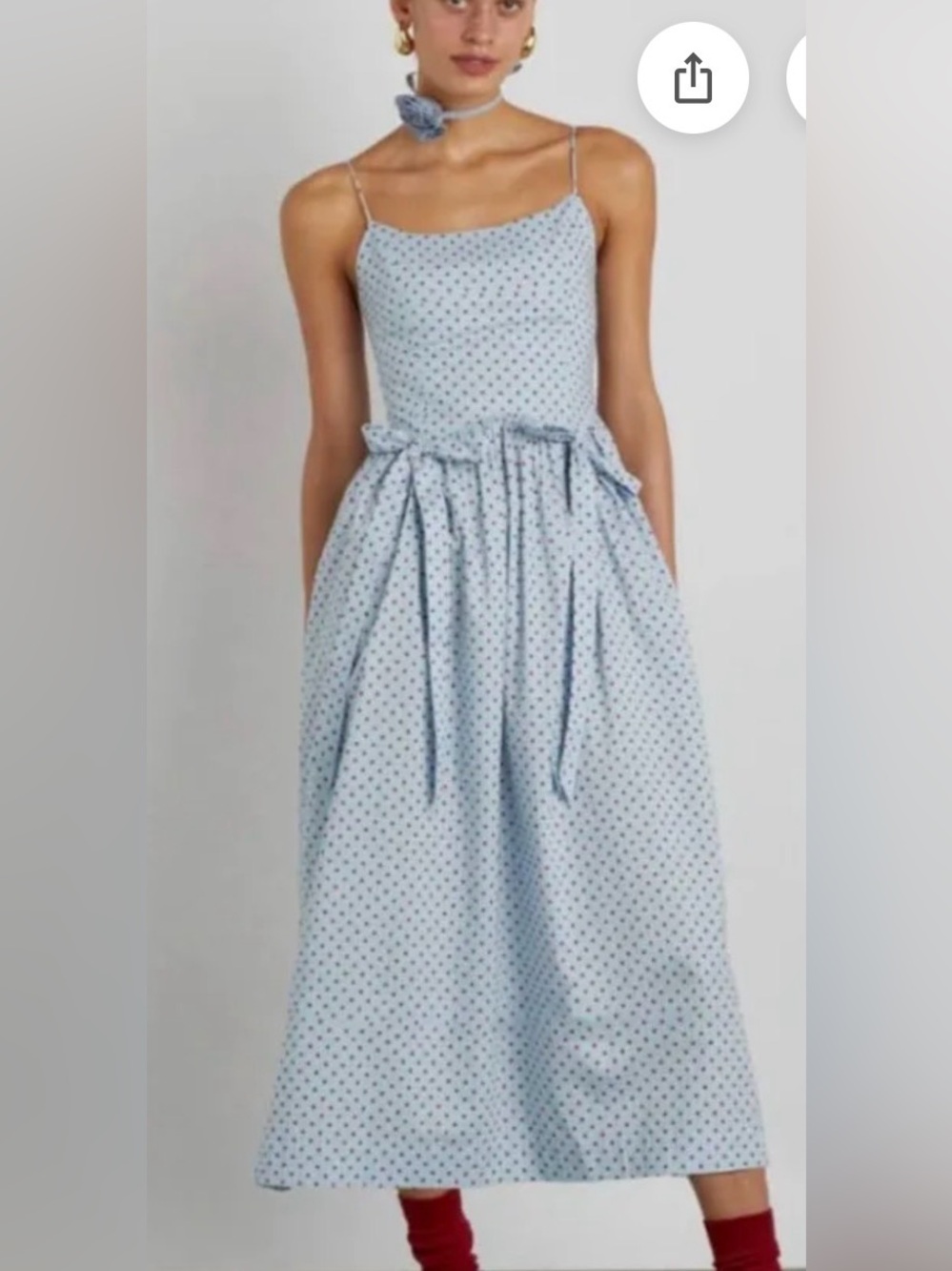 Damson Madder Penelope polka dot Spot Midi Dress twee bow midi